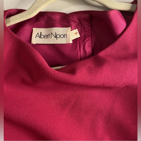 Vintage Albert Nipon Magenta Ruffle Bow Button Lined Dress Size 4 Shoulder Pads - Picture 4 of 16